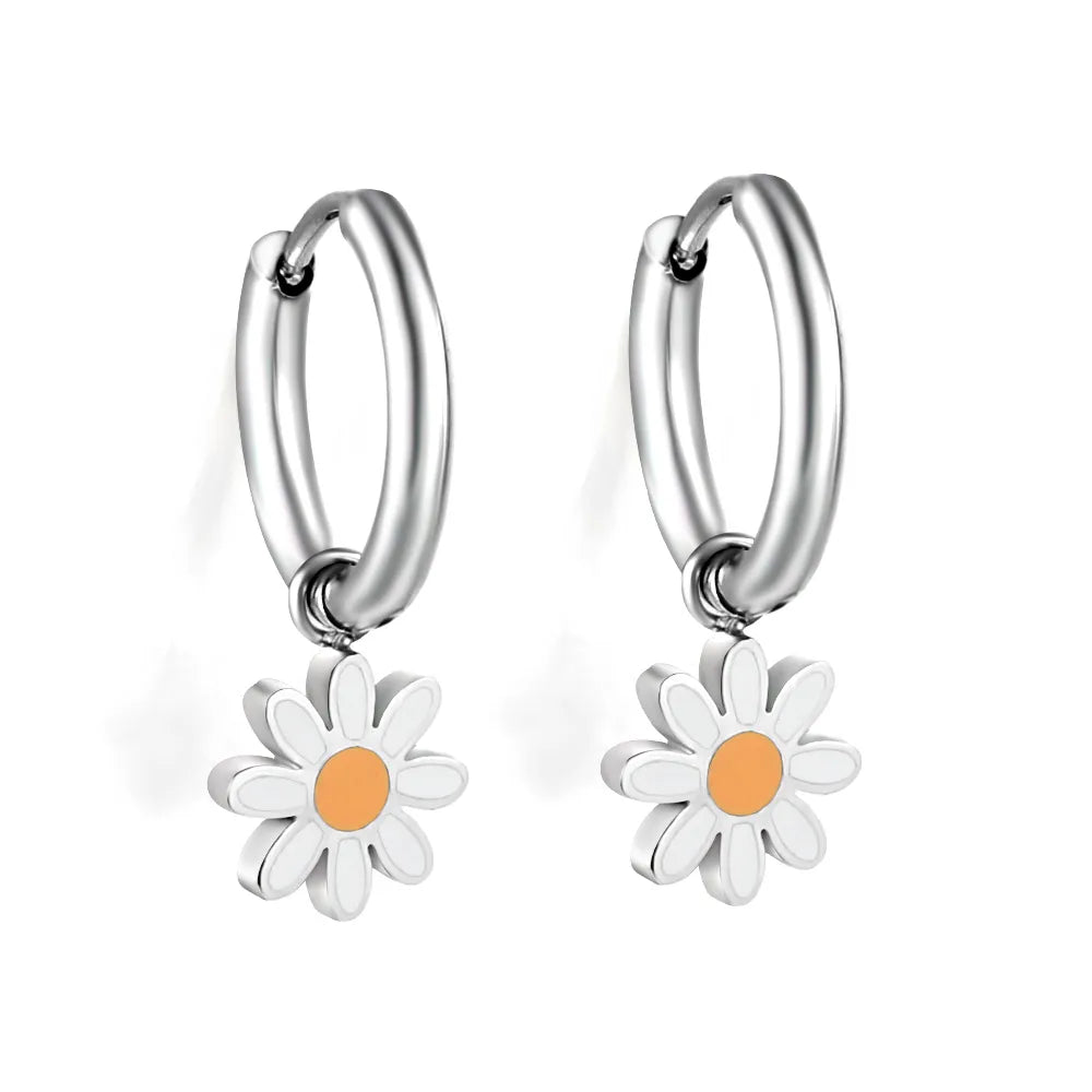 2.0mm x 10mm Inner Ear Hook with 8.4mm Orange-Centered Daisy Accessories, Earrings, Steel/Gold asonjewelry